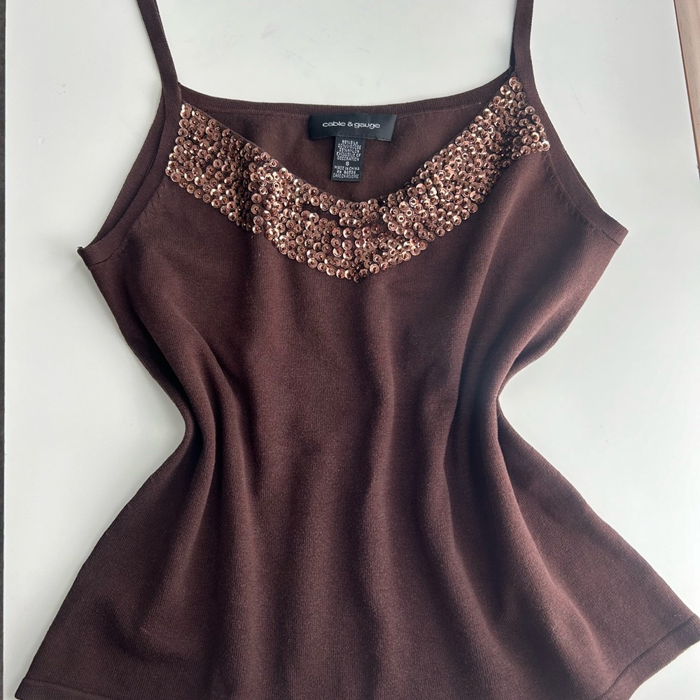 Cable & Gauge Brown Embellished Fitted Camisole